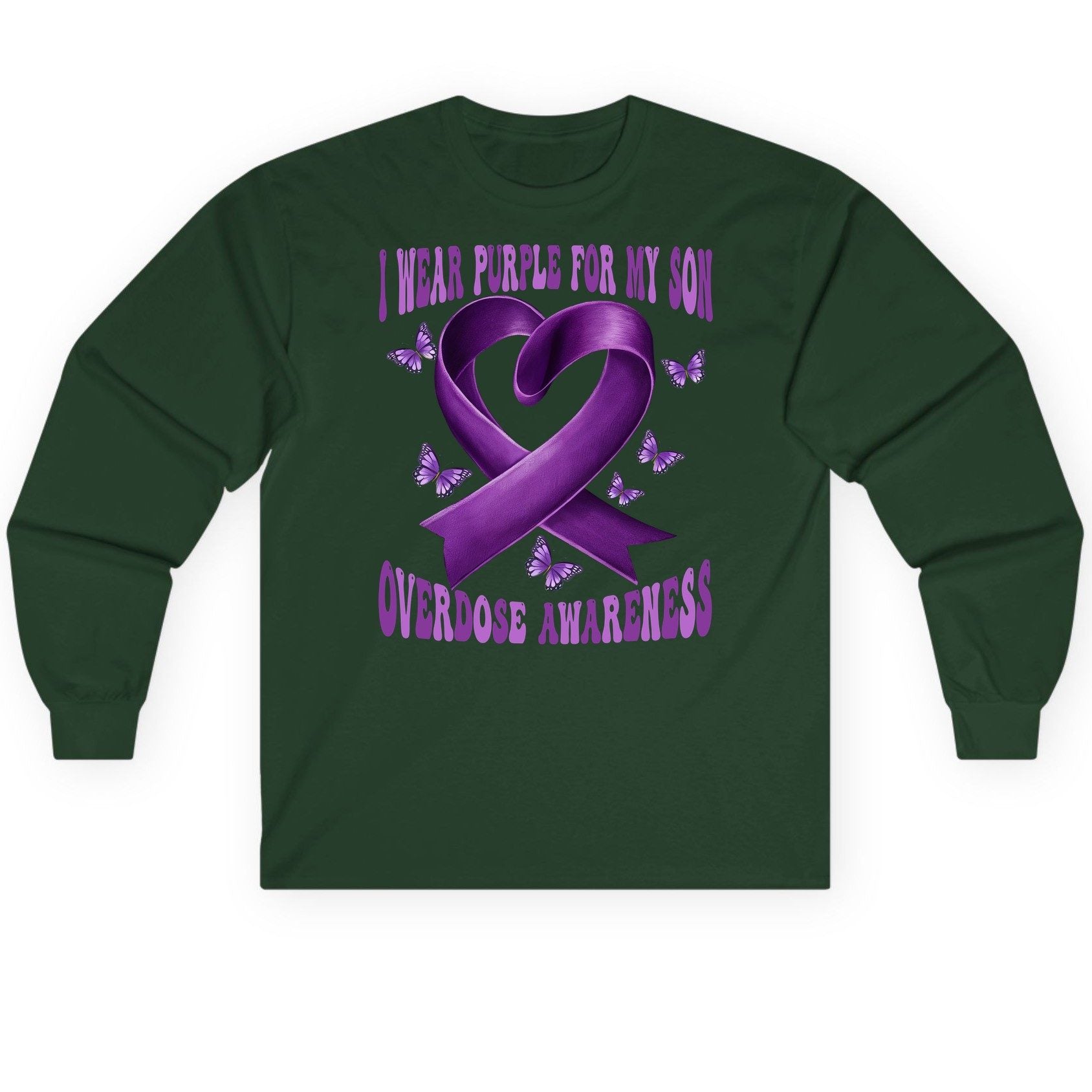 I Wear Purple for My Son Overdose Awareness overdose awareness Long Sleeve Tee Forest Green product mockup