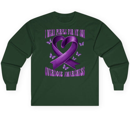 I Wear Purple for My Son Overdose Awareness overdose awareness Long Sleeve Tee Forest Green product mockup