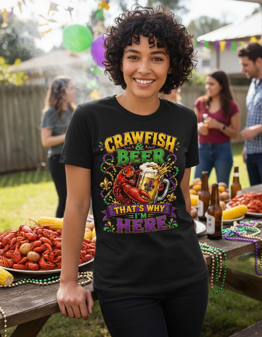 Crawfish & Beer That's Why I'm Here Funny Boil T-Shirt - lifestyle model mockup - Black