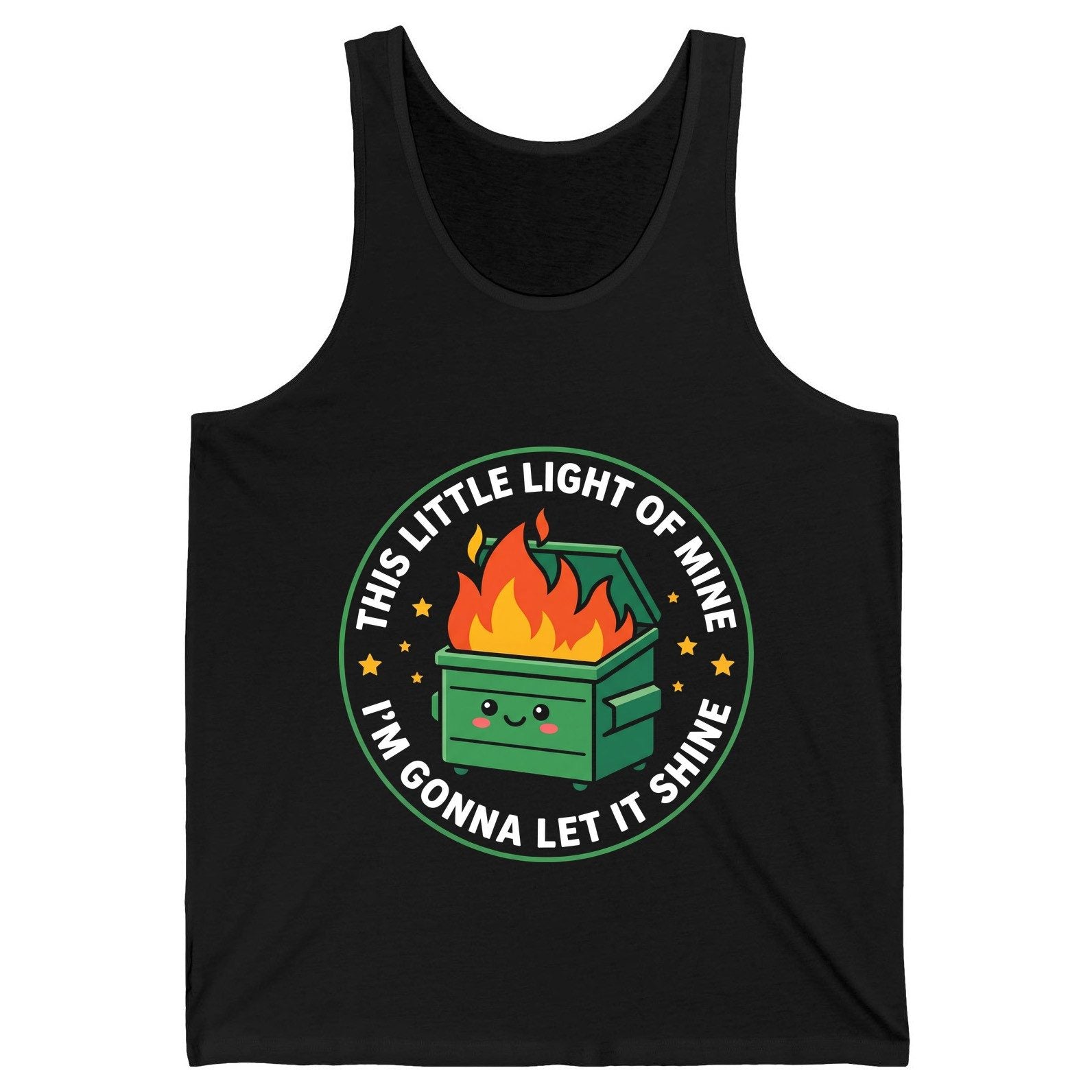 This little light of mine I'm gonna let it shine Dumpster Fire Tank Top Black product mockup