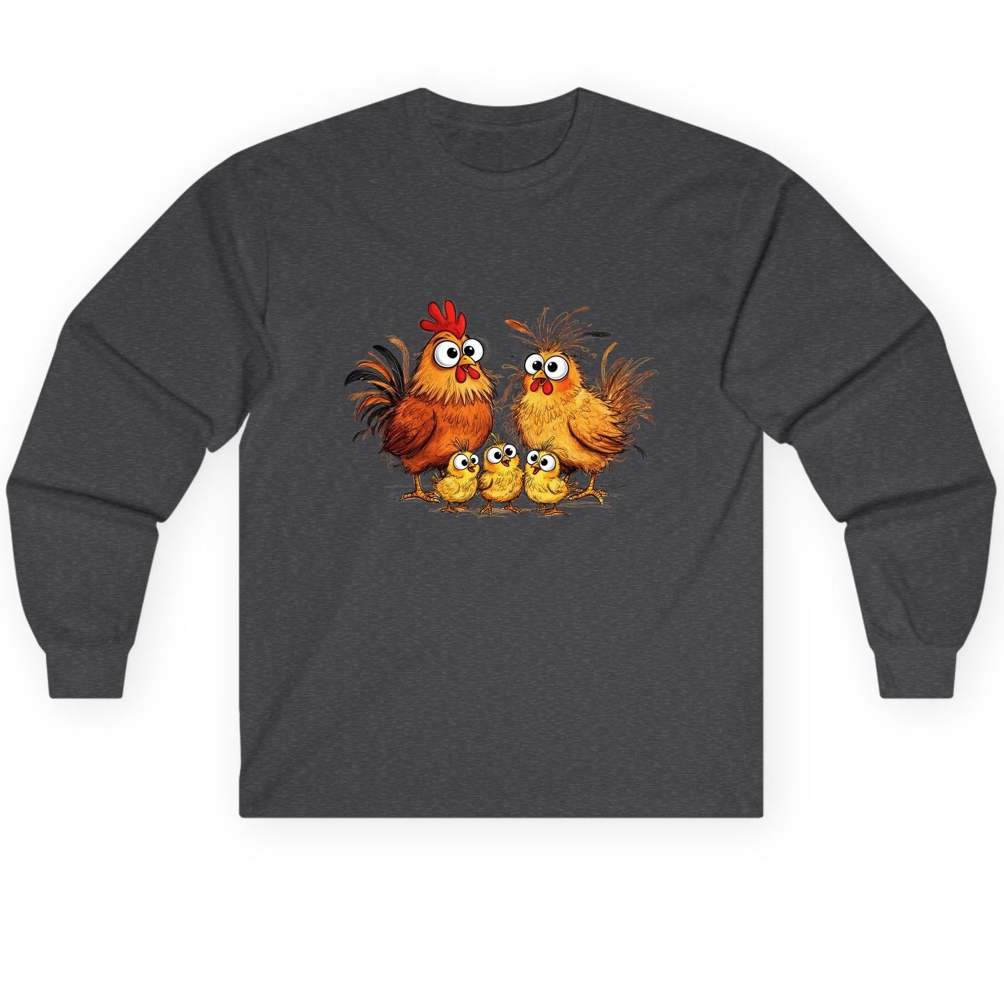 Funny Chicken Family chicken family Long Sleeve Tee Dark Heather product mockup