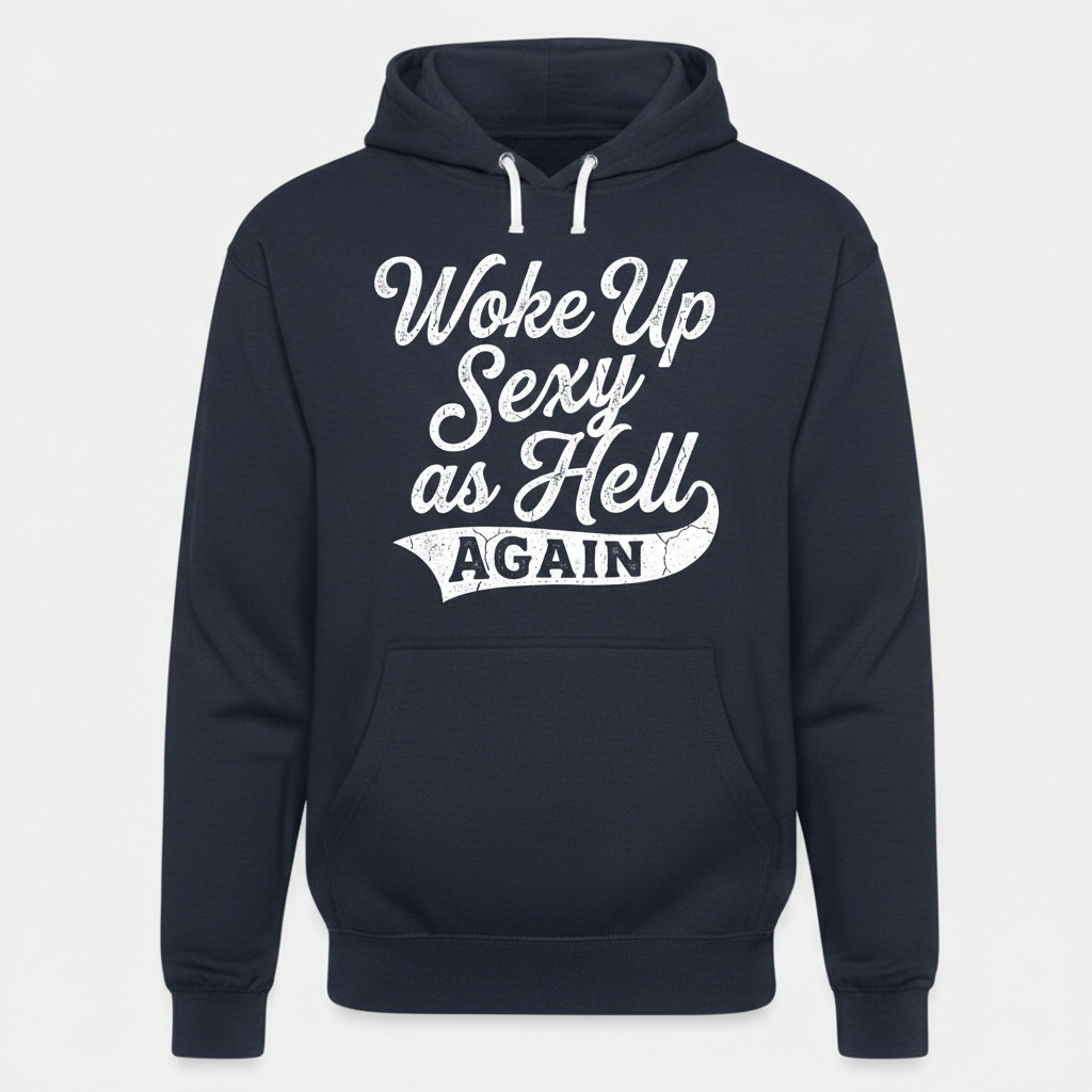 Woke Up Sexy As Hell Again Funny Sarcastic Quote Hoodie - Navy