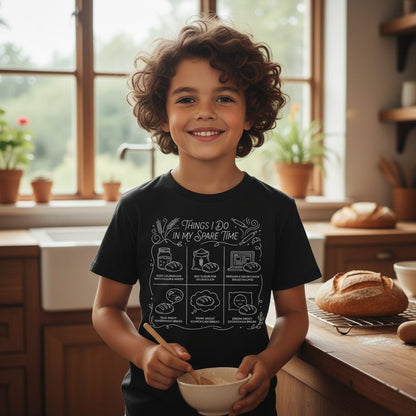 Things I Do in My Spare Time sourdough baking Youth T-Shirt Black lifestyle mockup