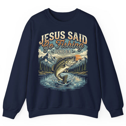 JESUS SAID Go Fishing LUKE 5 4 Retro Christian Sweatshirt - product mockup - Navy