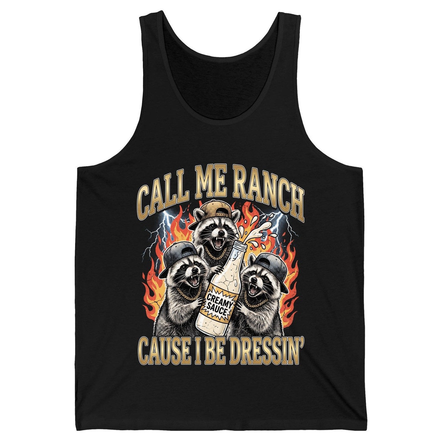 Call Me Ranch Cause I Be Dressin' raccoons Tank Top Black product mockup