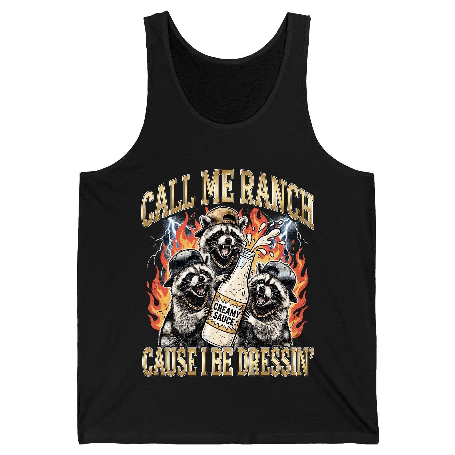 Call Me Ranch Cause I Be Dressin' raccoons Tank Top Black product mockup