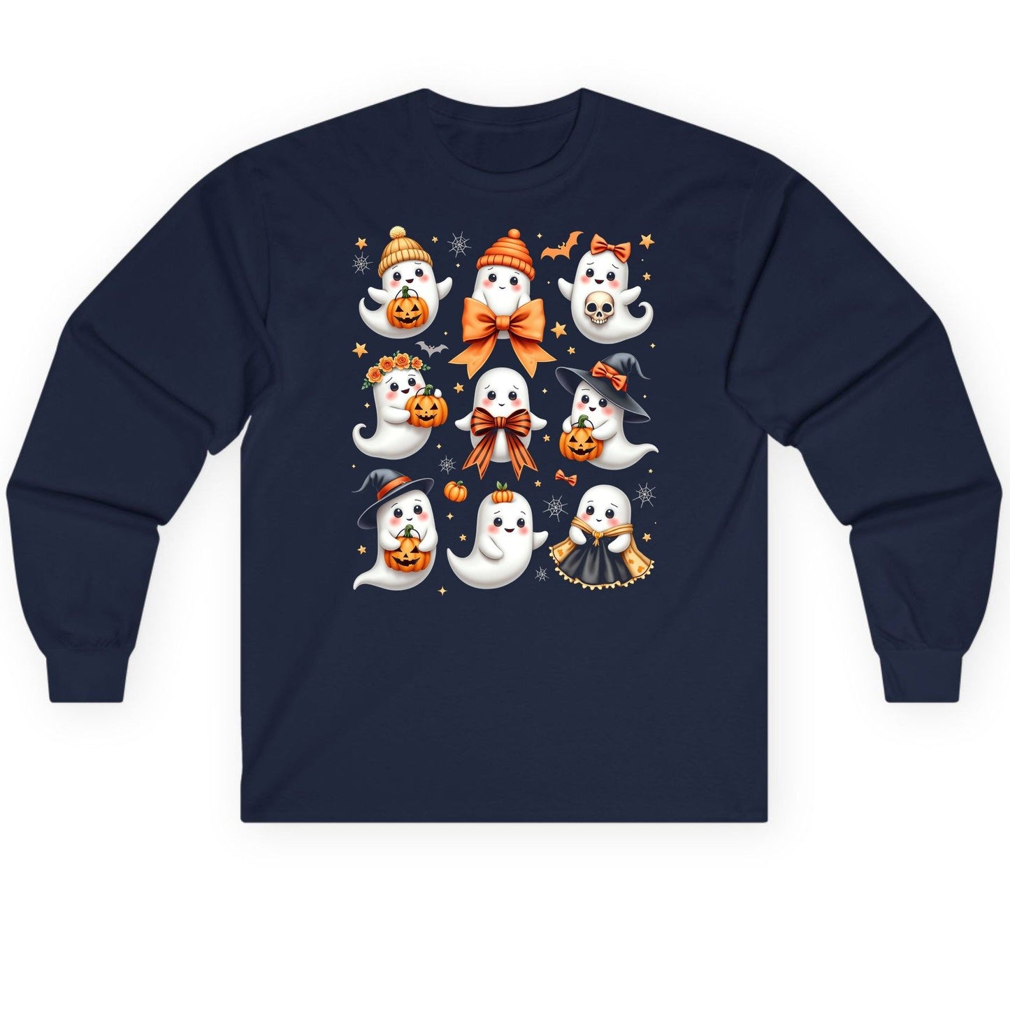 Cute Kawaii Ghosts Collection cute Halloween ghosts Long Sleeve Tee Navy product mockup