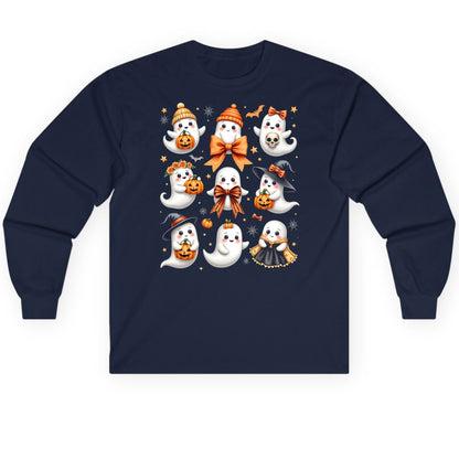 Cute Kawaii Ghosts Collection cute Halloween ghosts Long Sleeve Tee Navy product mockup