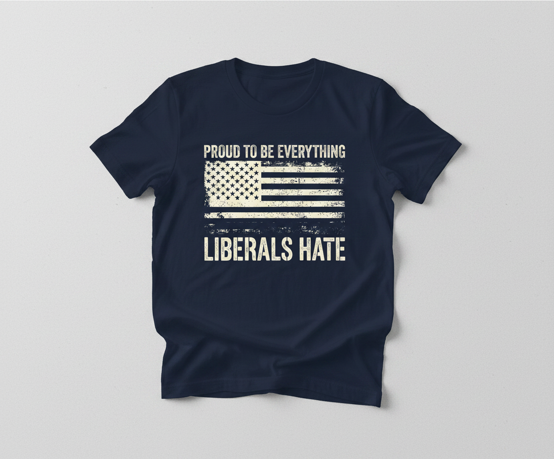 Proud To Be Everything Liberals Hate American Flag T-Shirt - Navy