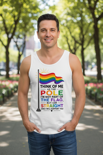 Straight Ally Pride Flag Pole Support Design Tank Top - White