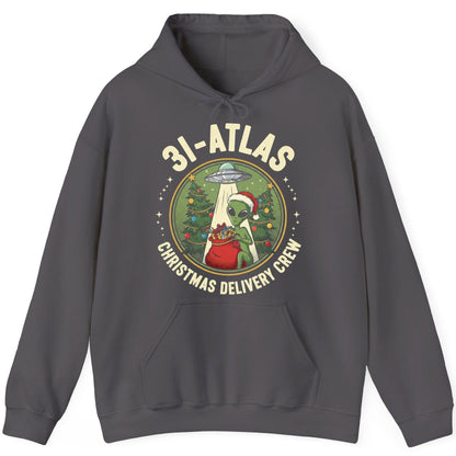 31-Atlas Christmas Delivery Crew alien Christmas Hoodie Charcoal product mockup