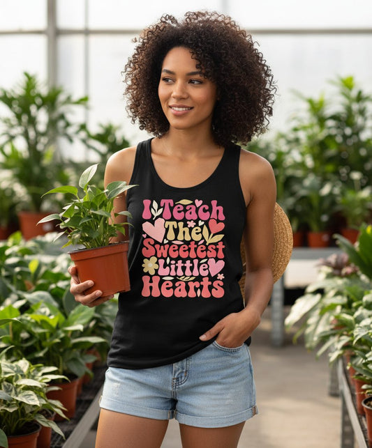 I Teach the Sweetest Little Hearts teaching Tank Top Black lifestyle mockup