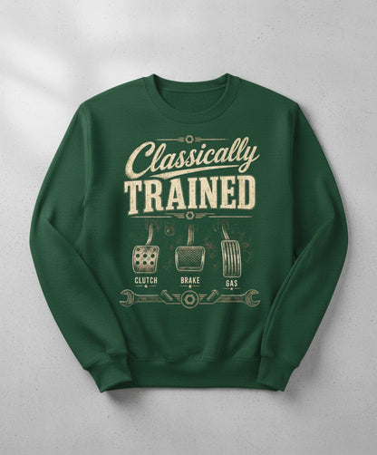 Classically Trained Retro Manual Transmission Sweatshirt - product mockup - Forest Green
