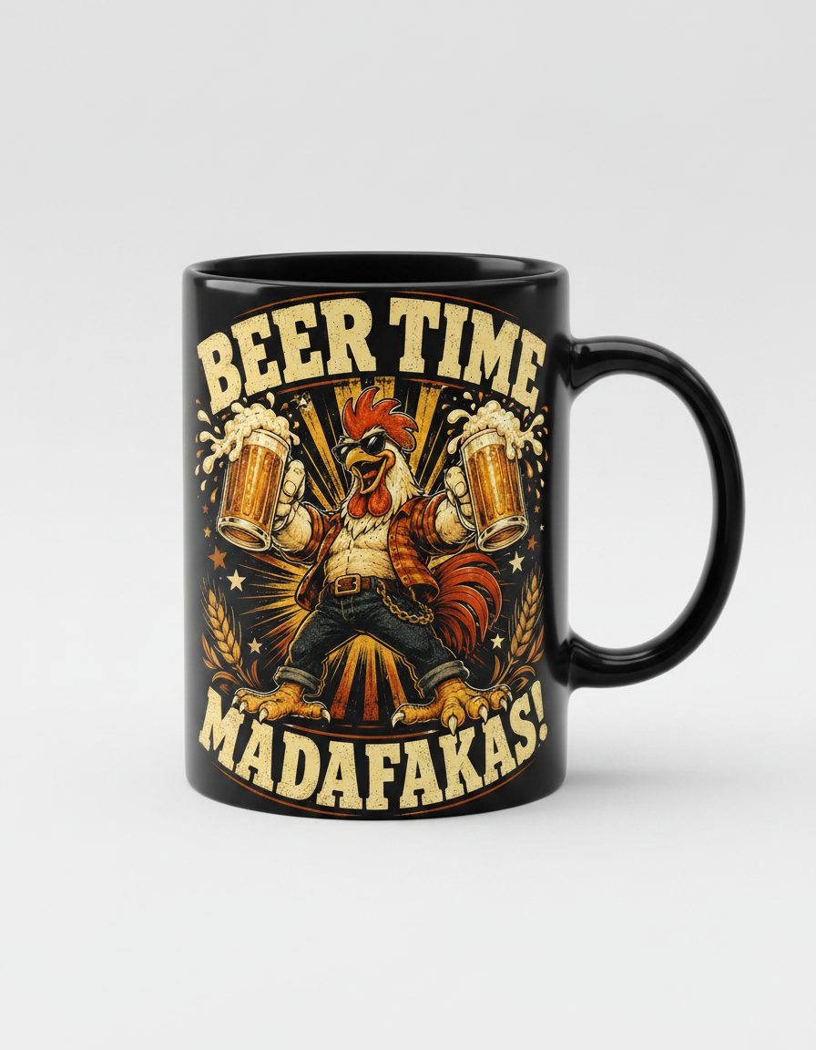 Beer Time Madafakas Funny Rooster Black - product mockup - Black