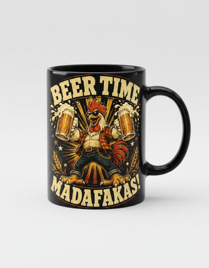 Beer Time Madafakas Funny Rooster Black - product mockup - Black