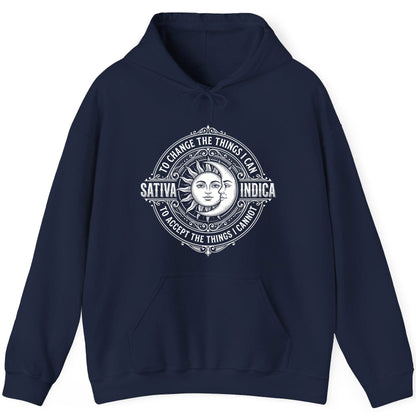 Sativa to Change the Things I Can Indica to Accept the Things I Hoodie - product mockup - Navy