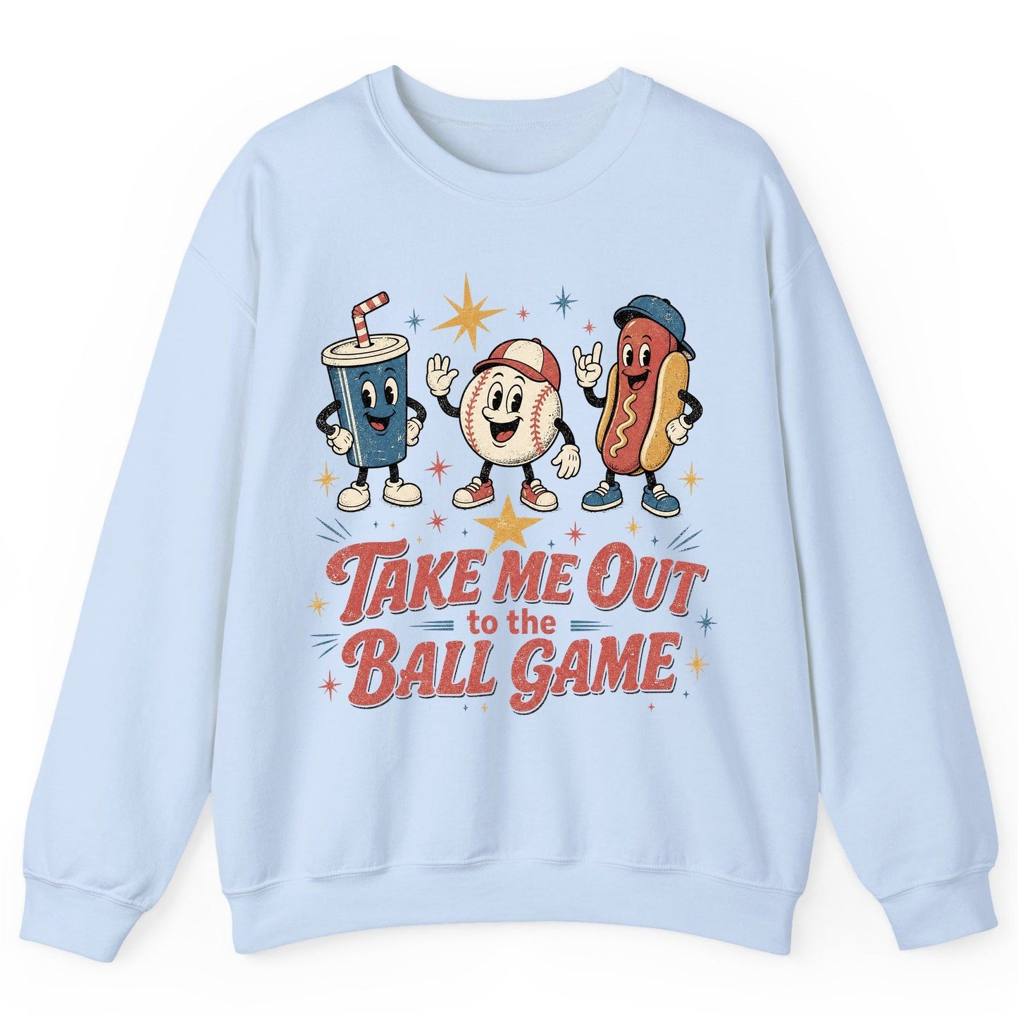 Take Me Out to the Ball Game Retro Baseball Sweatshirt - product mockup - Light Blue