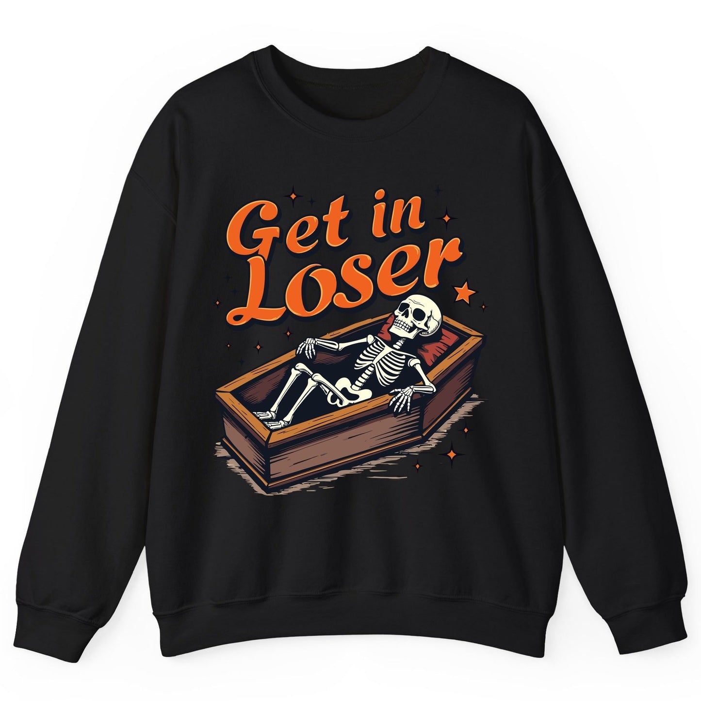 Get in Loser skeleton in coffin Sweatshirt Black product mockup