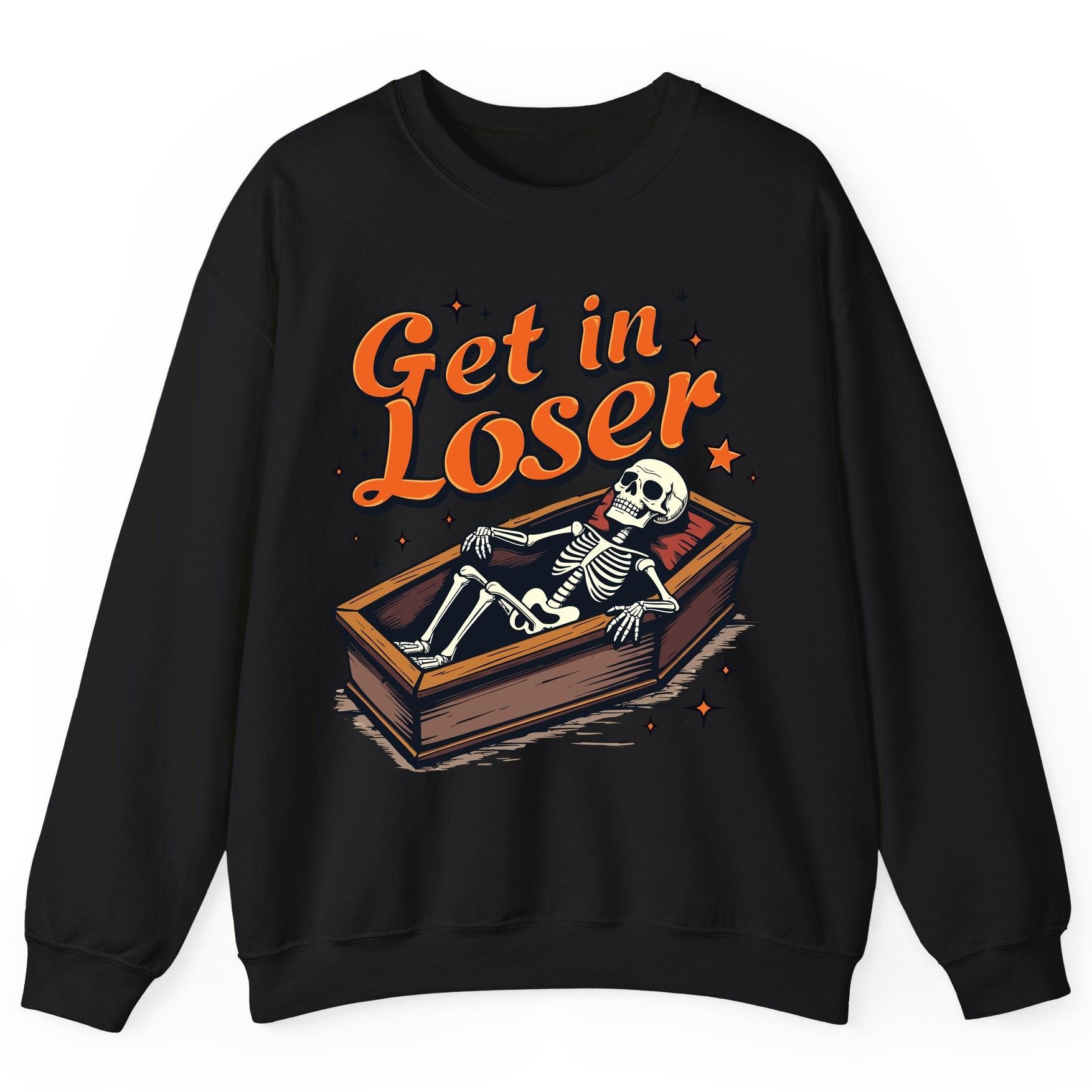Get in Loser skeleton in coffin Sweatshirt Black product mockup