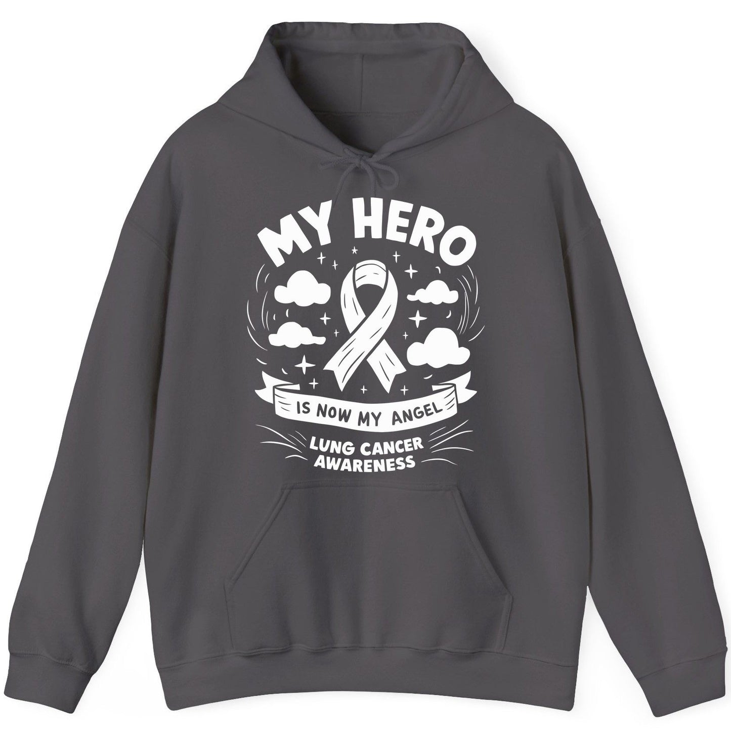 My Hero Is Now My Angel Lung Cancer Awareness lung cancer awareness Hoodie Charcoal product mockup