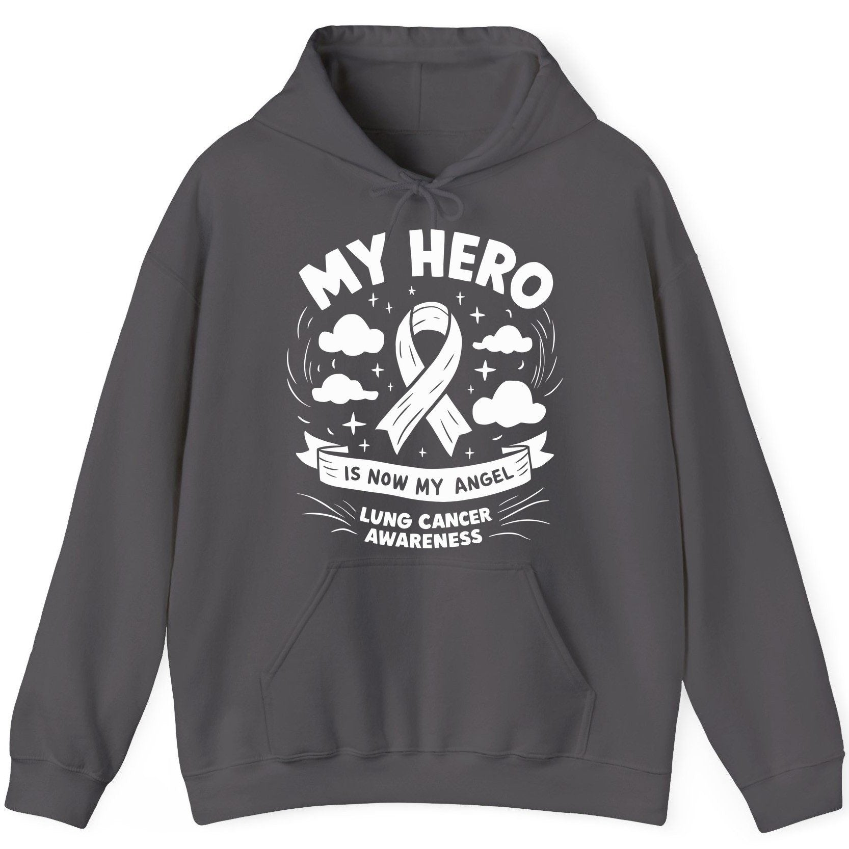 My Hero Is Now My Angel Lung Cancer Awareness lung cancer awareness Hoodie Charcoal product mockup