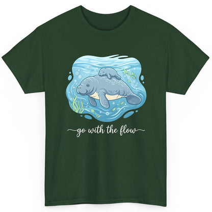 Go with the Flow Manatee T-Shirt - product mockup - Forest Green