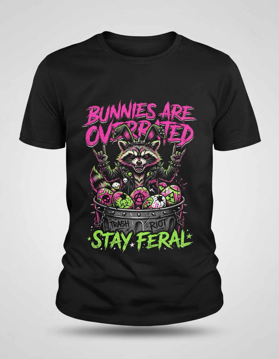 Punk Rock Raccoon Bunnies Are Overrated T-Shirt - Black