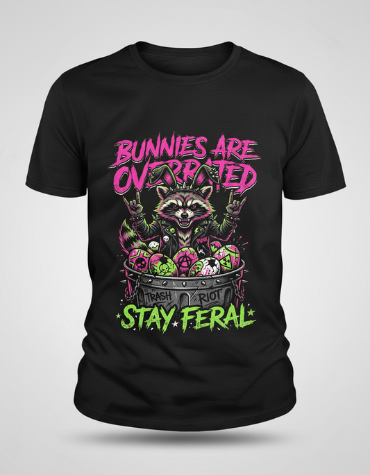Punk Rock Raccoon Bunnies Are Overrated T-Shirt - Black