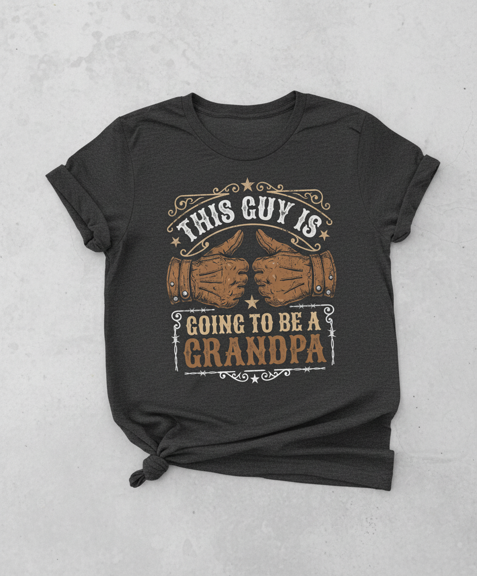 This Guy Is Going To Be A Grandpa Western Style Announcement T-Shirt - Dark Heather