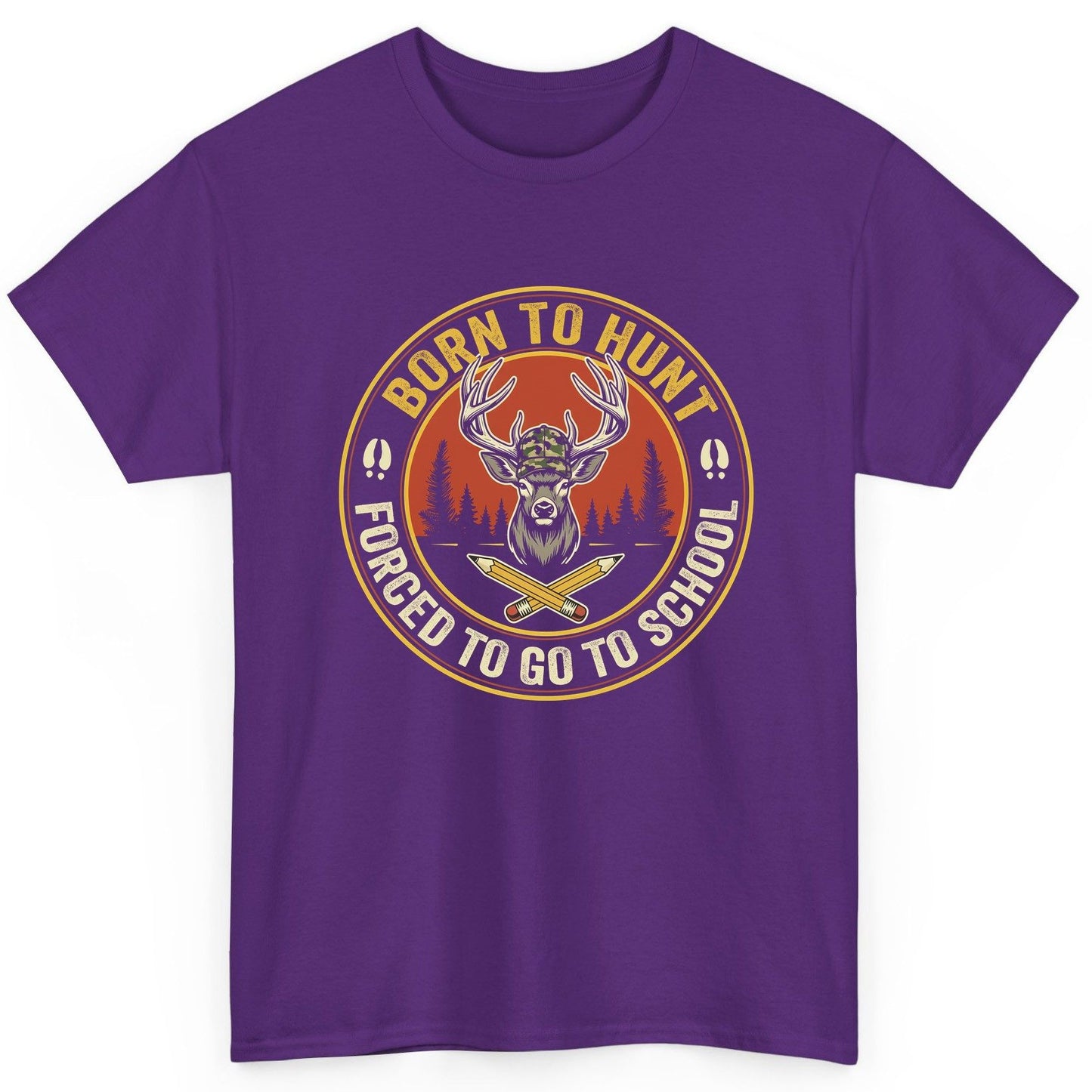 Born to Hunt Forced to Go to School hunting T-Shirt Purple product mockup