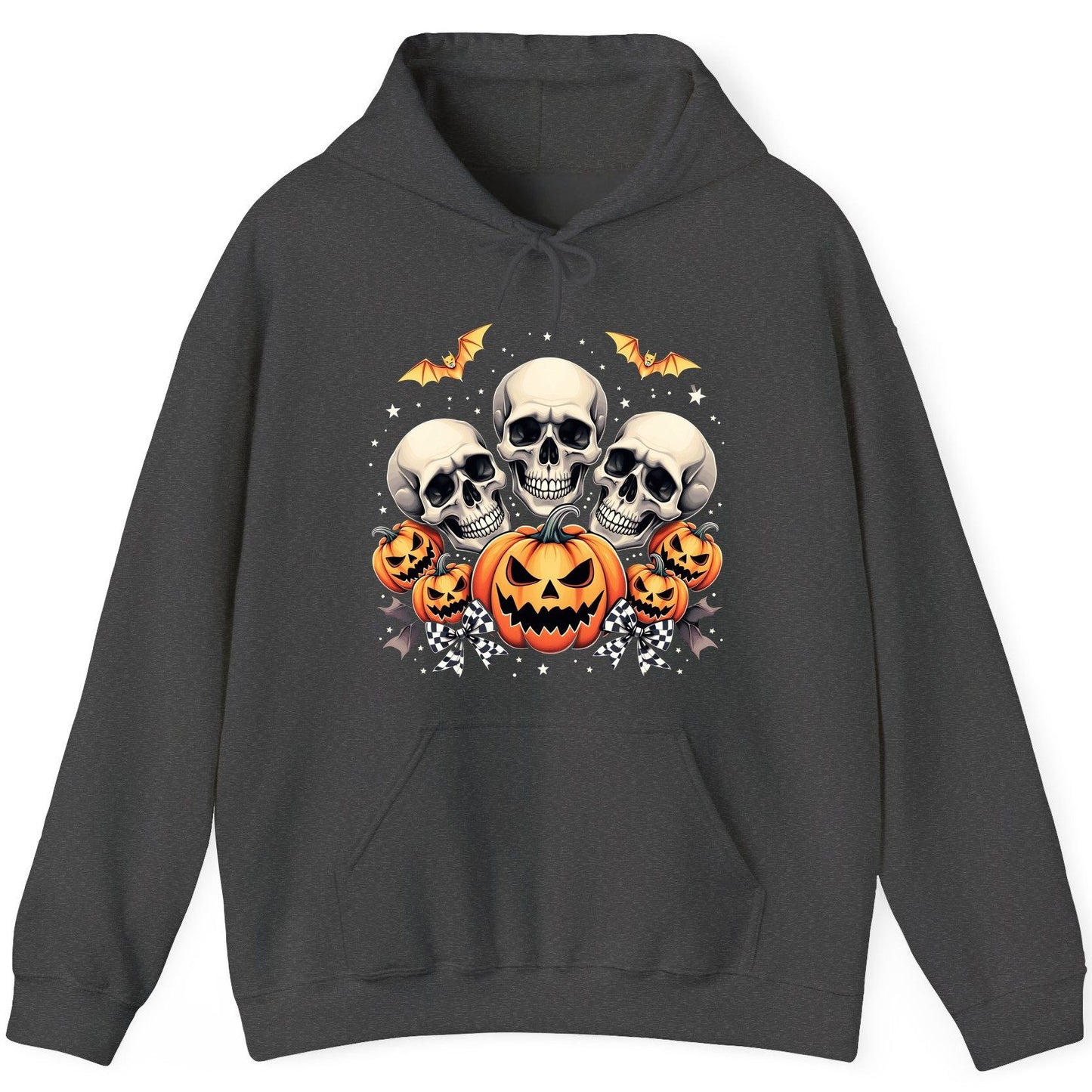 Skulls and Pumpkins Halloween Halloween Hoodie Dark Heather product mockup