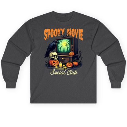 Spooky Movie Social Club Halloween Long Sleeve Tee Dark Heather product mockup