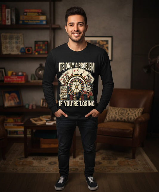 It's Only a Problem If You're Losing gambling Long Sleeve Tee Black lifestyle mockup