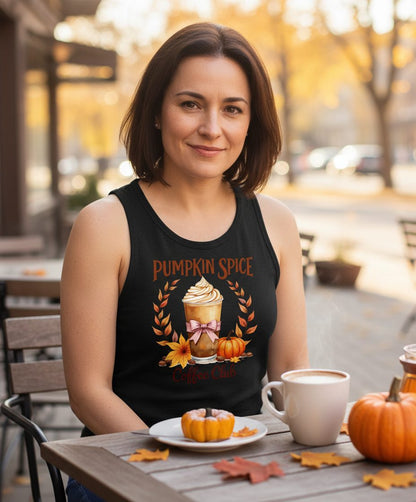 Pumpkin Spice Coffee Club pumpkin spice latte Tank Top Black lifestyle mockup