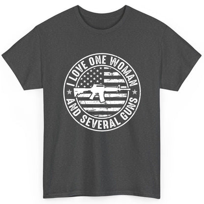 I LOVE ONE WOMAN AND Several GUNS Funny Gun Owners T-Shirt - product mockup - Dark Heather