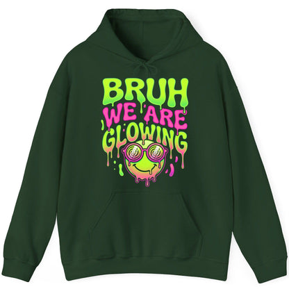 Bruh We Are Glowing rave culture Hoodie Forest Green product mockup