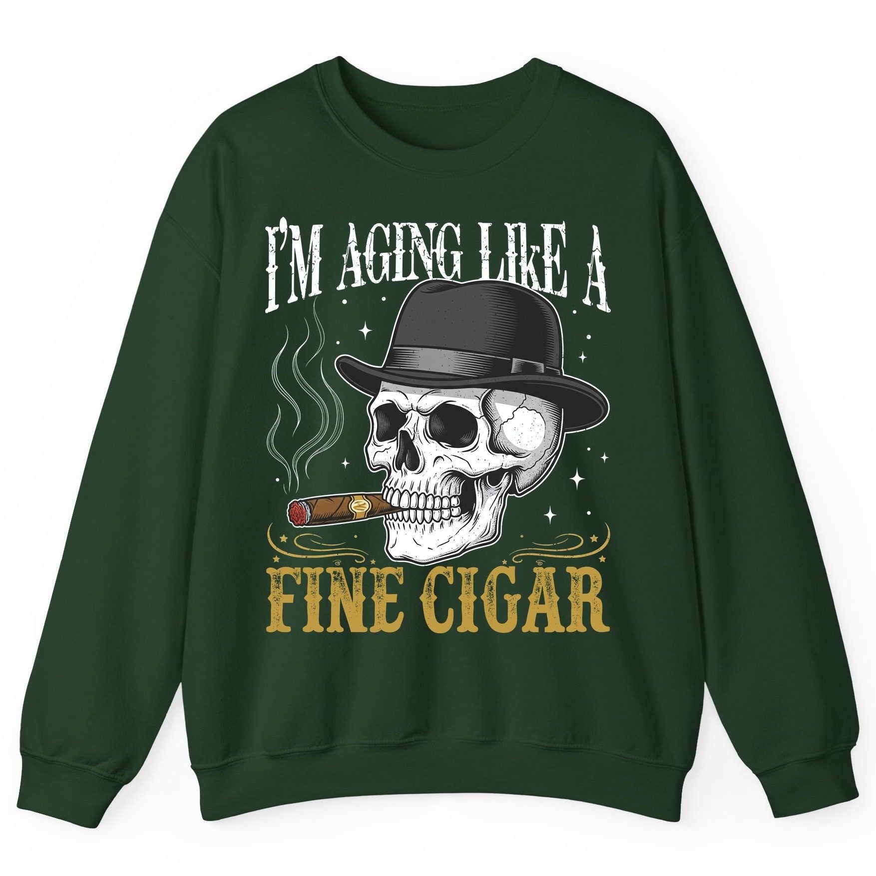I'm Aging Like a Fine Cigar smoking skull Sweatshirt Forest Green product mockup