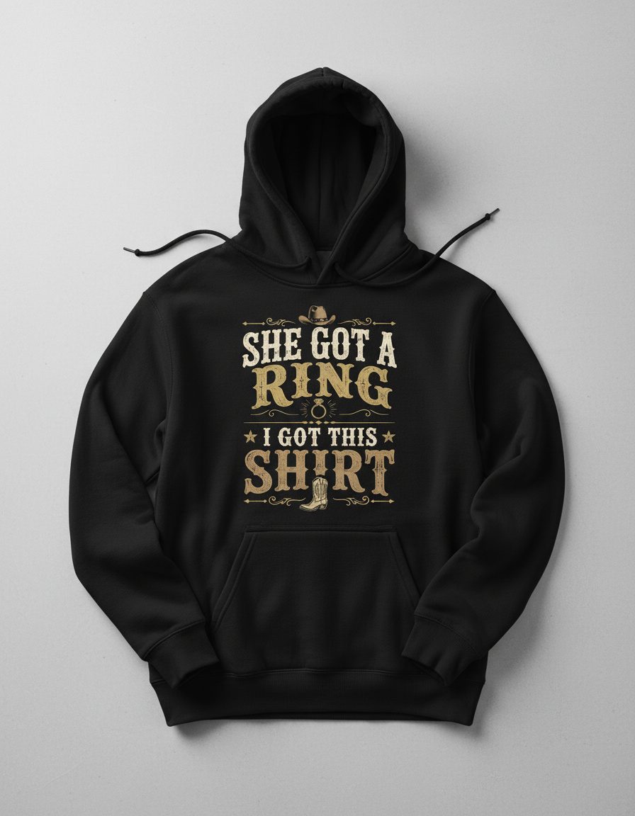 SHE GOT a RING I GOT THIS SHIRT Funny Bachelor Party Hoodie - product mockup - Black