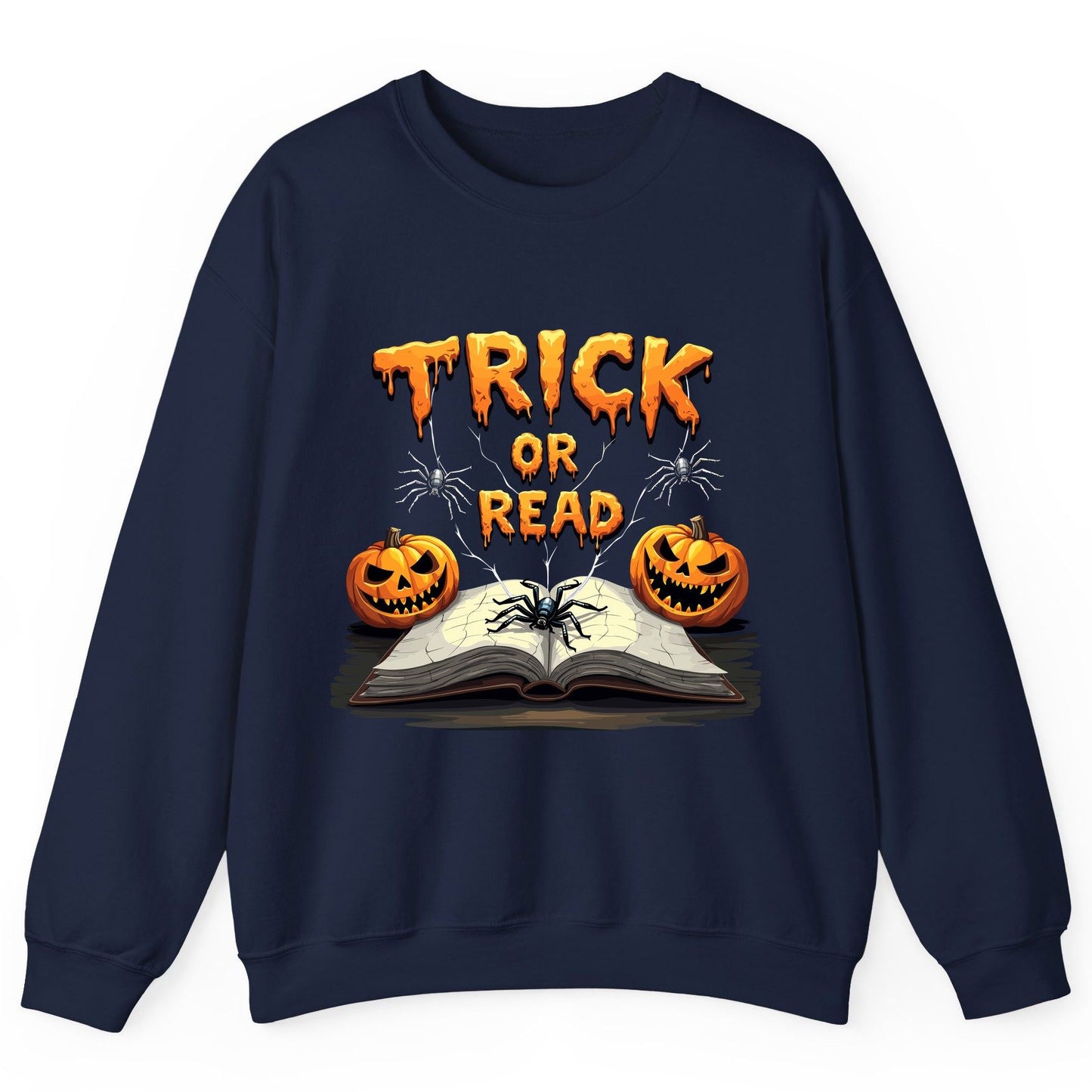 Trick or Read Halloween reading Sweatshirt Navy product mockup