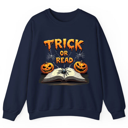 Trick or Read Halloween reading Sweatshirt Navy product mockup