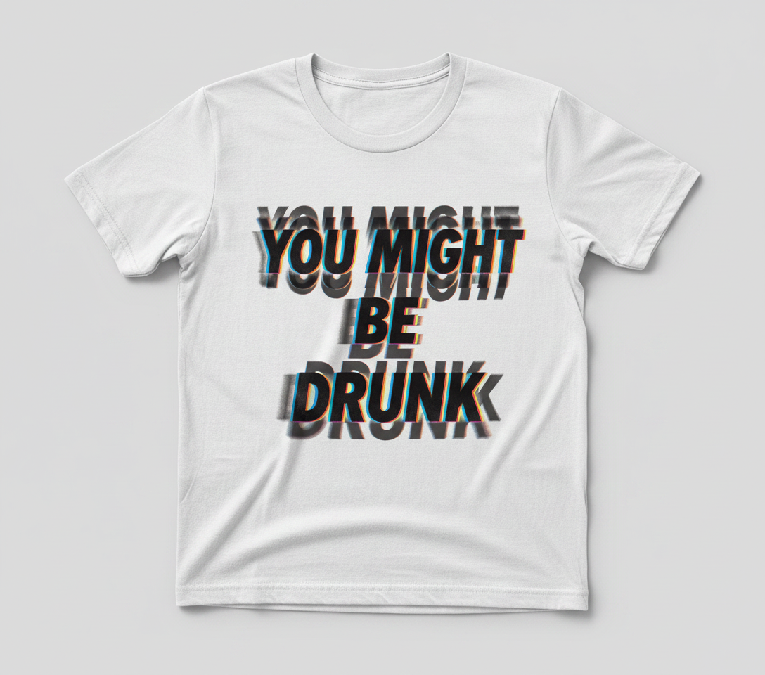 You Might Be Drunk Funny Glitch Text Design T-Shirt - White