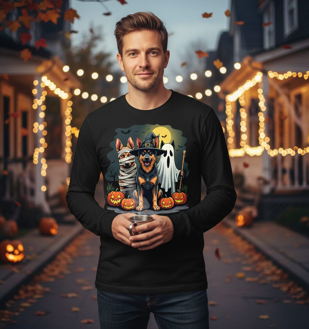 Halloween Dogs in Costumes Halloween dogs Long Sleeve Tee Black lifestyle mockup