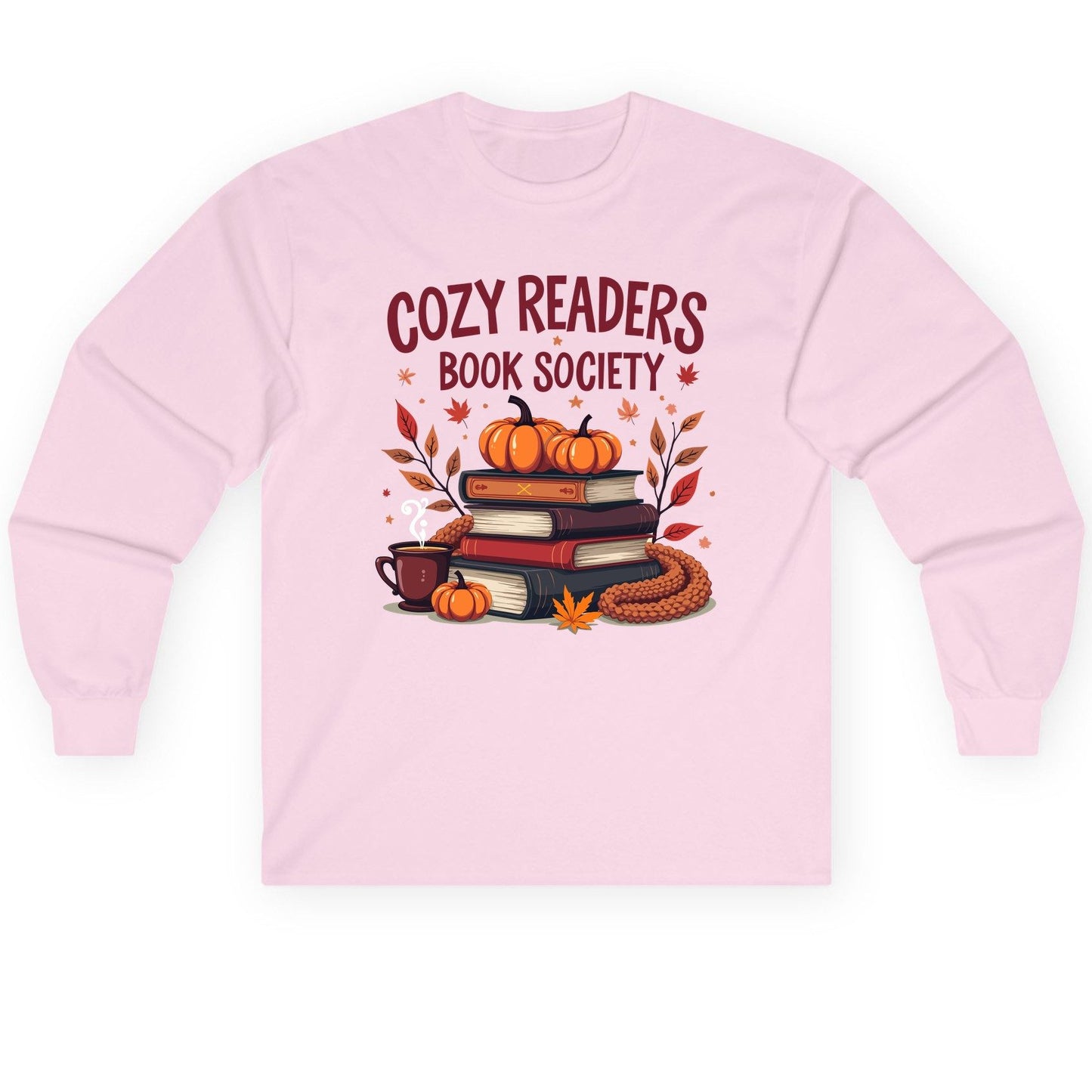 Cozy Readers Book Society reading Long Sleeve Tee Light Pink product mockup