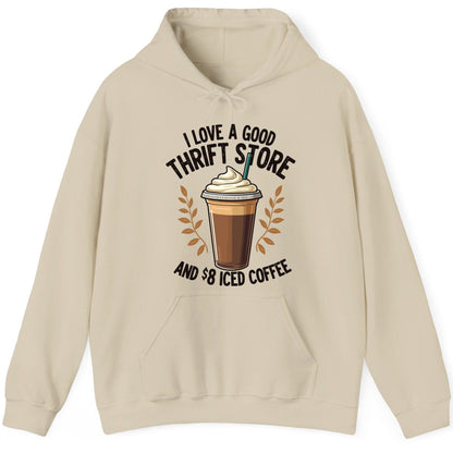 I Love a Good Thrift Store and 8 Iced Coffee coffee and thrifting Hoodie Sand product mockup