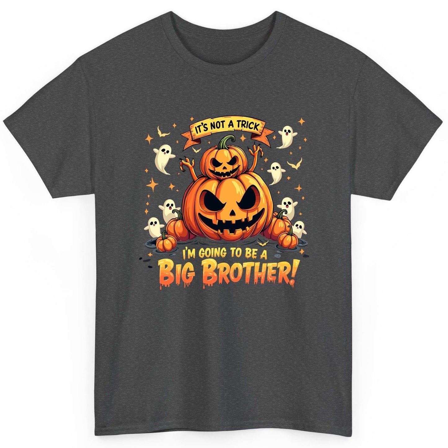 It's Not a Trick I'm Going to Be a Big Brother! Halloween big brother announcement T-Shirt Dark Heather product mockup