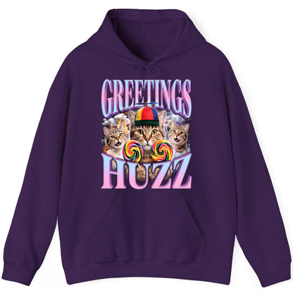 Greetings Huzz Funny Cats Hoodie - product mockup - Purple