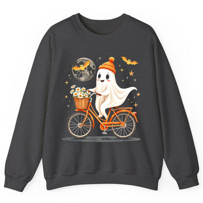Cute Ghost on Bicycle cute ghost Sweatshirt Dark Heather product mockup