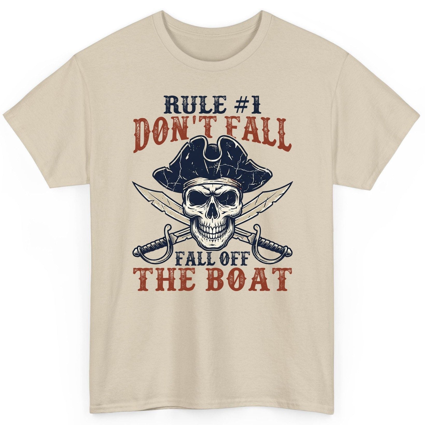 Rule 1 Don't Fall Off the Boat pirate T-Shirt Sand product mockup