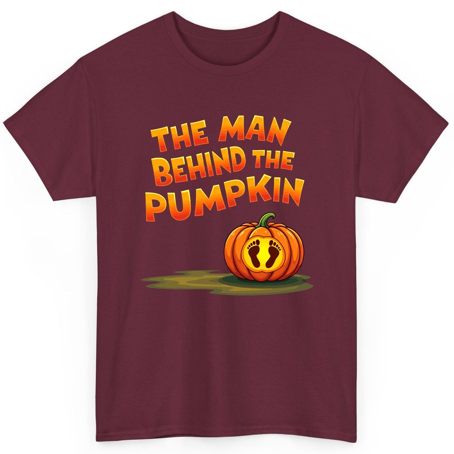 The Man Behind the Pumpkin pregnancy announcement T-Shirt Maroon product mockup