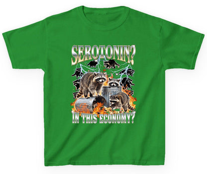 Serotonin in This Economy? raccoons Youth T-Shirt Irish Green product mockup